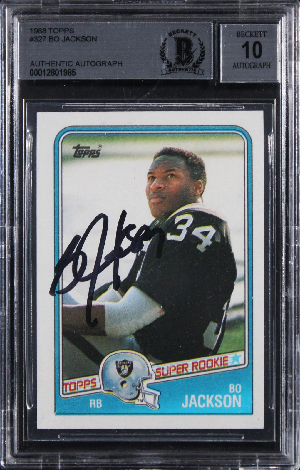 Raiders Bo Jackson Signed 1988 Topps #327 Card Auto Grade GM 10! BAS Slabbed