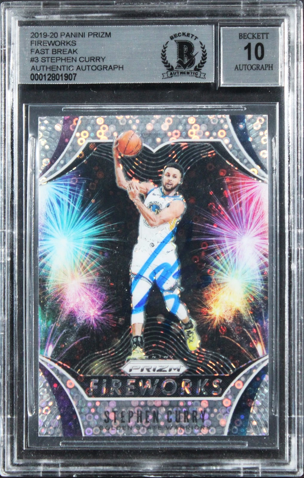 Warriors Stephen Curry Signed 2019 Panini Prizm #3 Card Auto GM 10! BAS Slabbed
