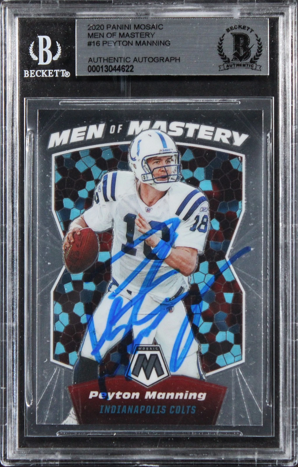 Colts Peyton Manning Signed 2020 Panini Mosaic Men Of Mastery #16 Card BAS Slab