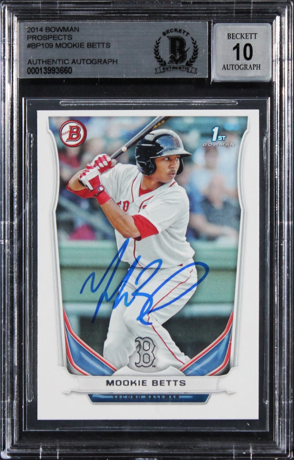 Red Sox Mookie Betts Signed 2014 Bowman #BP109 RC Card Auto GM 10! BAS Slabbed