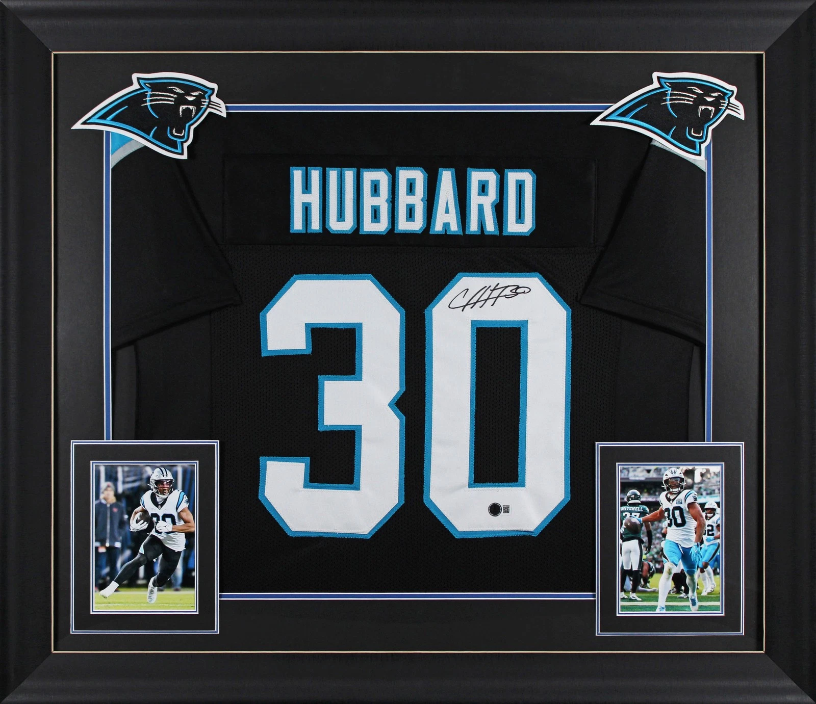 Chuba Hubbard Authentic Signed Black Pro Style Framed Jersey BAS Witnessed 2