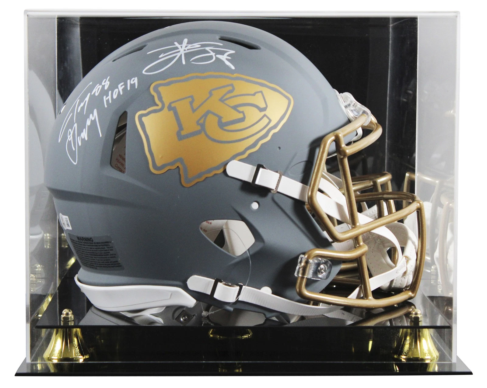 Tony Gonzalez & Travis Kelce Signed Slate F/S Speed Proline Helmet W/ Case BAS W