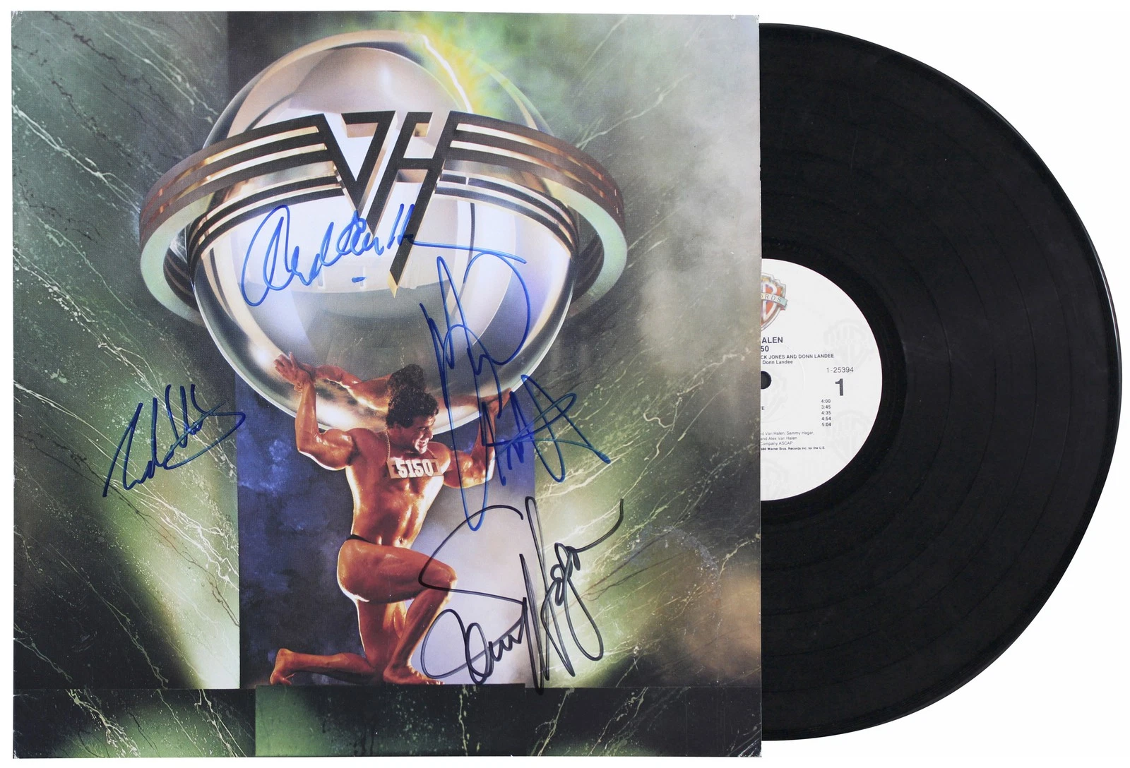 Van Halen (4) Eddie, Alex, Anthony & Hagar Signed 5150 Album Cover JSA #BB62237