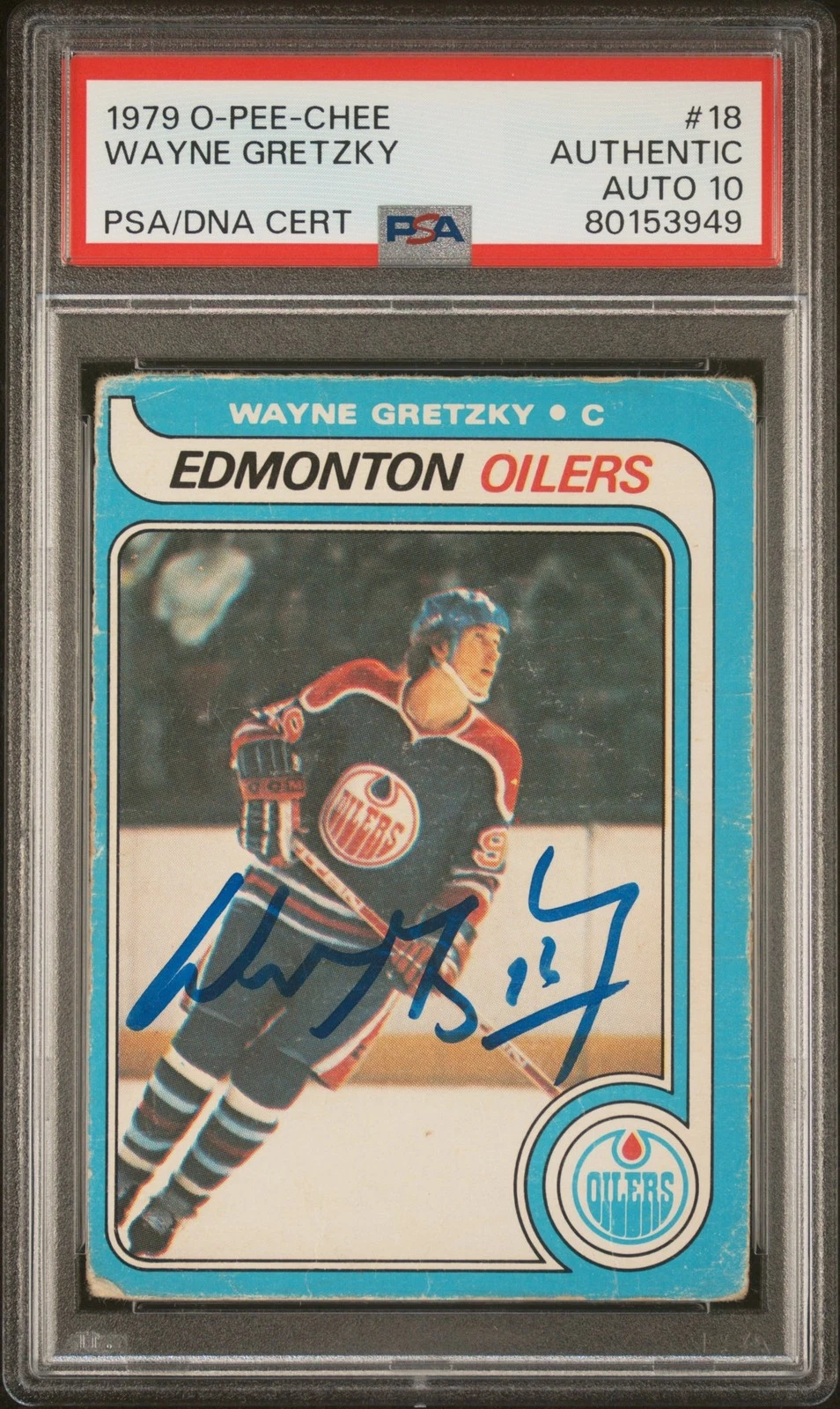 Oilers Wayne Gretzky Signed 1979 O-Pee-Chee #18 Rookie Card Auto 10! PSA Slab