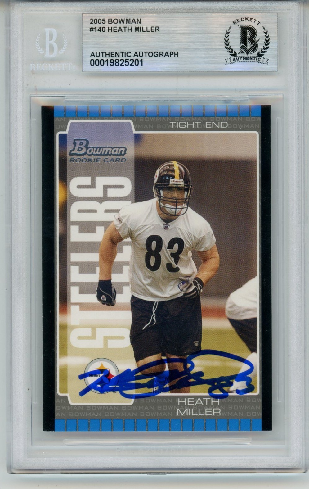 Heath Miller Autographed 2005 Bowman #140 Trading Card Slab Beckett 57096