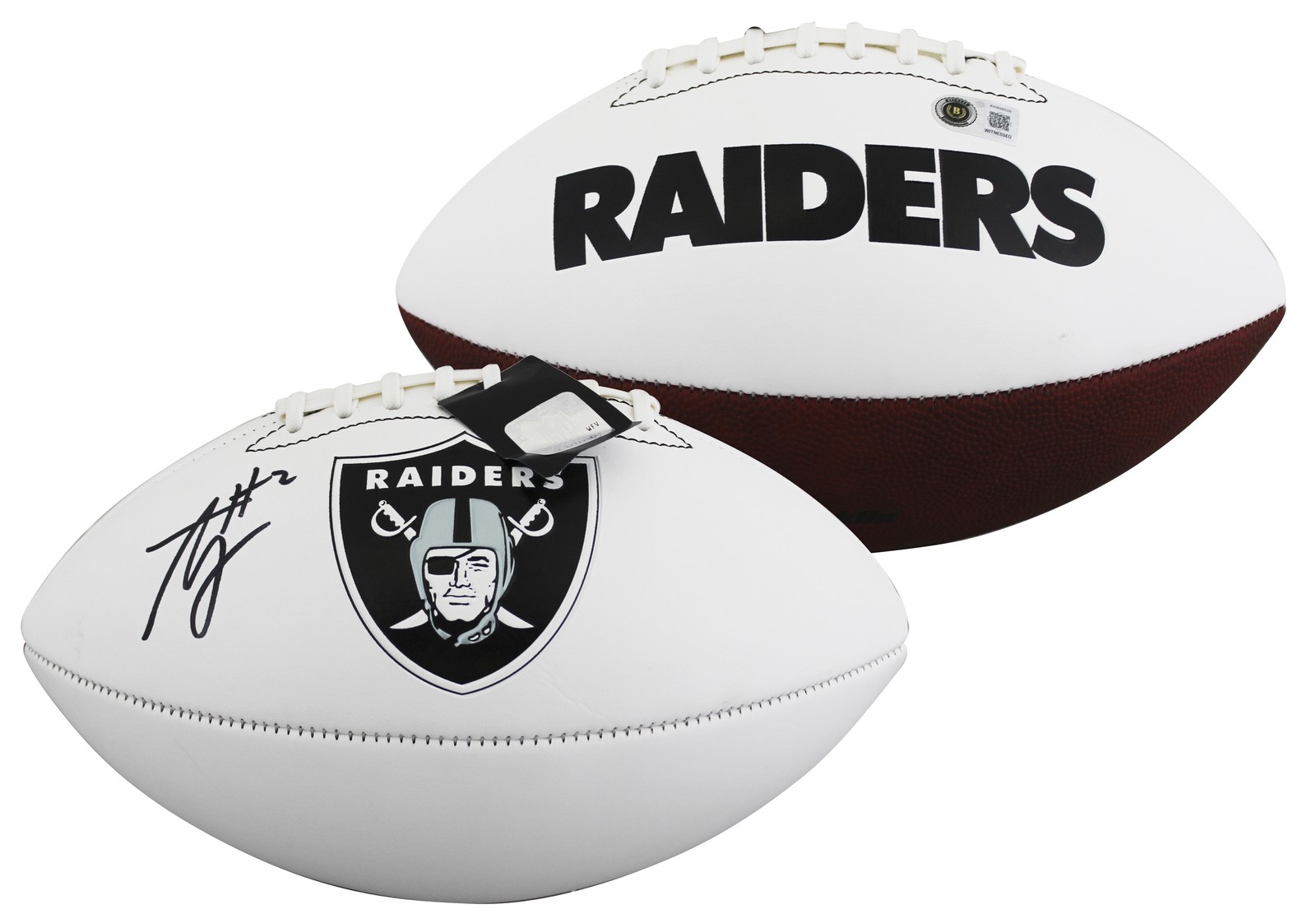 Raiders Ashton Jeanty Signed Franklin White Panel Logo Football BAS Witnessed