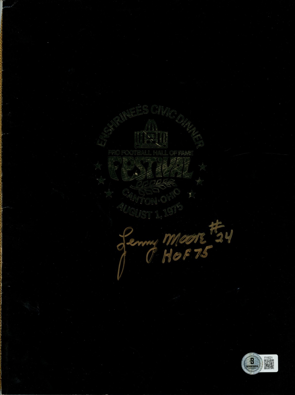 Lenny Moore Autographed Baltimore Colts 1975 Enshrinees Dinner Program BAS 57212