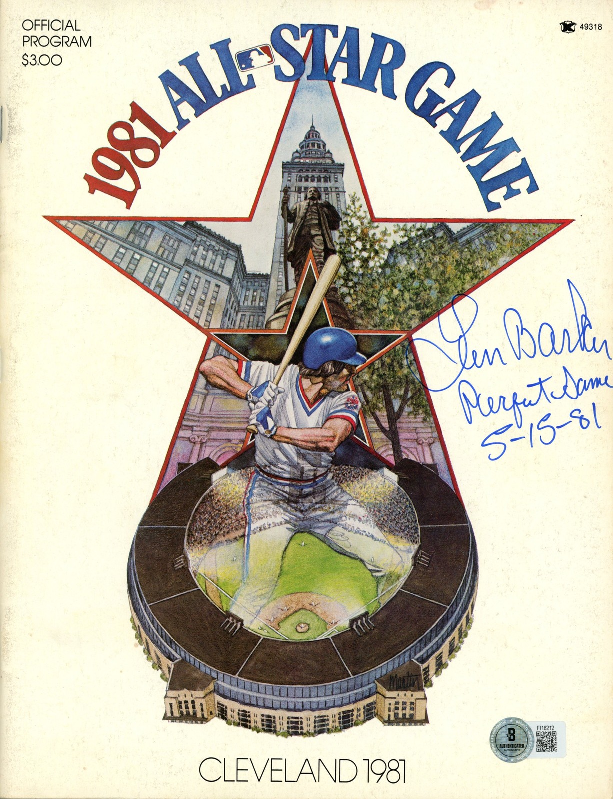 Len Barker Signed Cleveland Indians 1981 ASG Program Perfect Game Beckett 57218