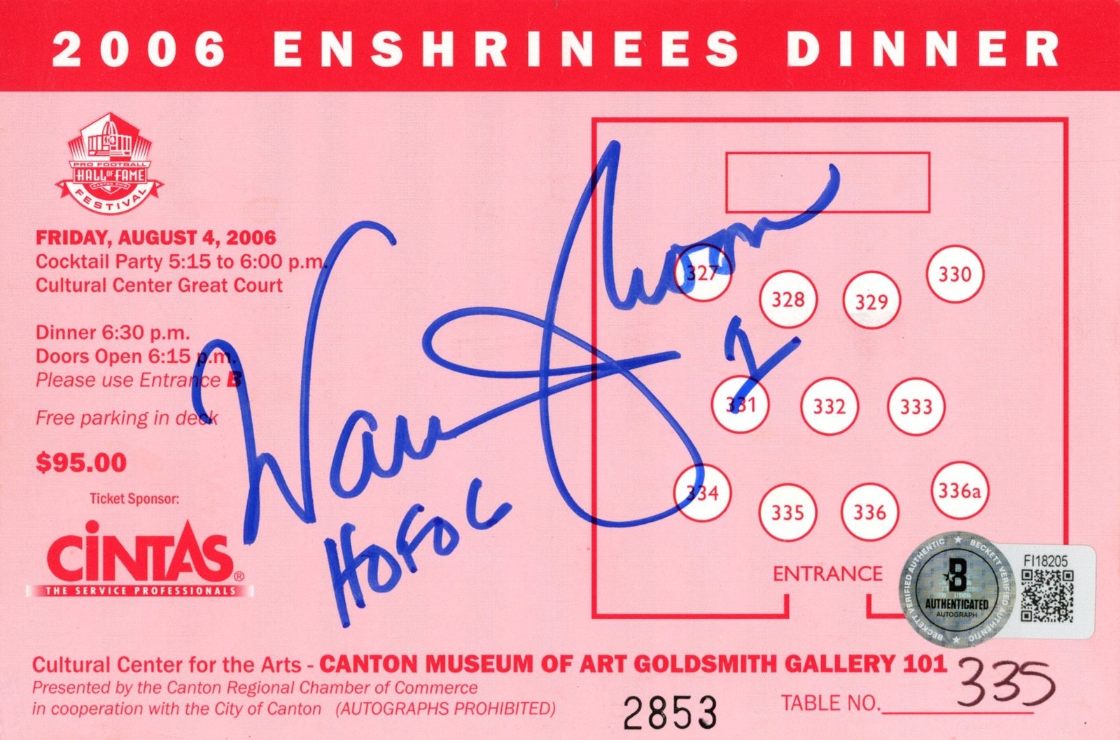 Warren Moon Signed Houston Oilers 2006 Enshrinees Dinner Ticket Card BAS 57229
