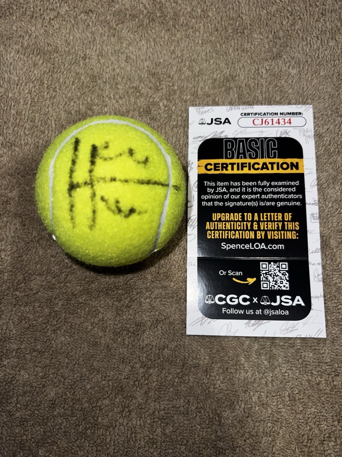 Hubert Hurkacz Signed Tennis Ball Tennis Superstar Legend JSA Auth