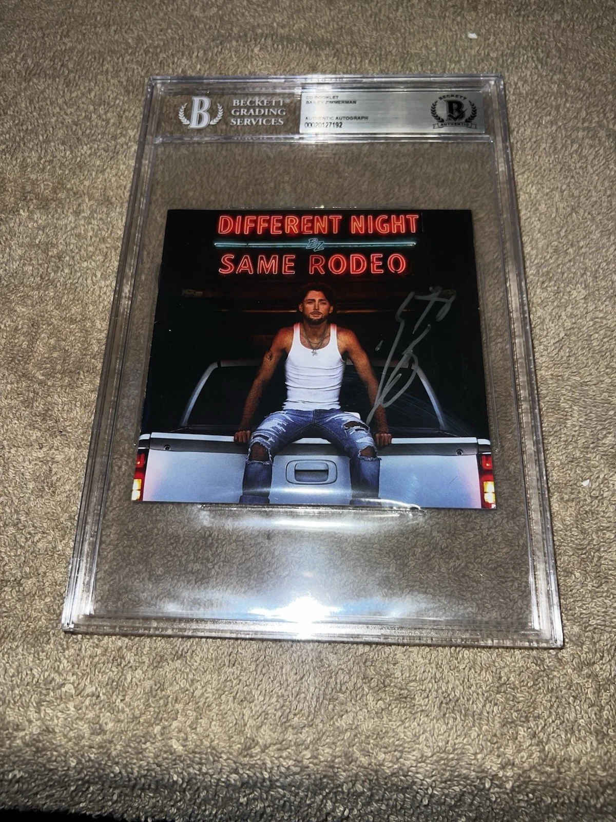 Bailey Zimmerman Signed Different Night Same Rodeo CD Booklet Legend Beckett