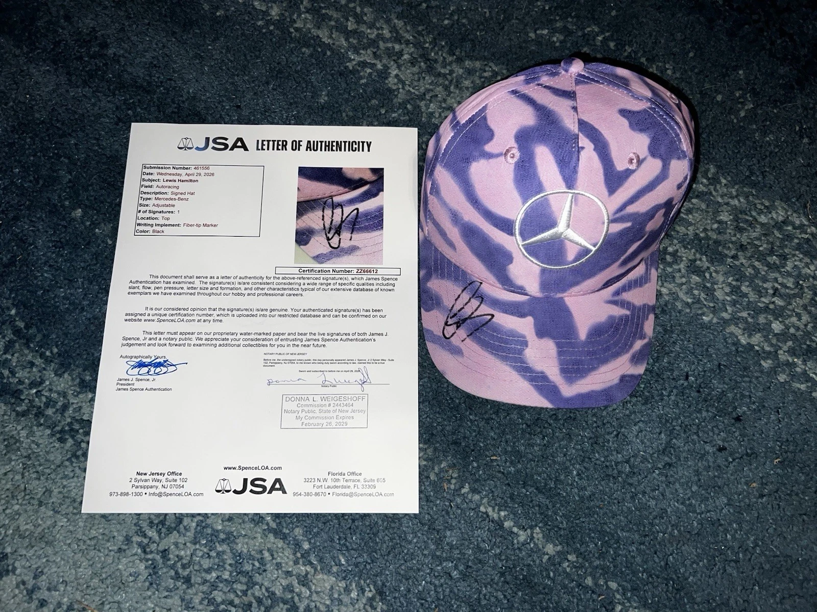 Lewis Hamilton Signed Mercedes #44 Hat Cap Formula 1 Star Legend JSA Letter