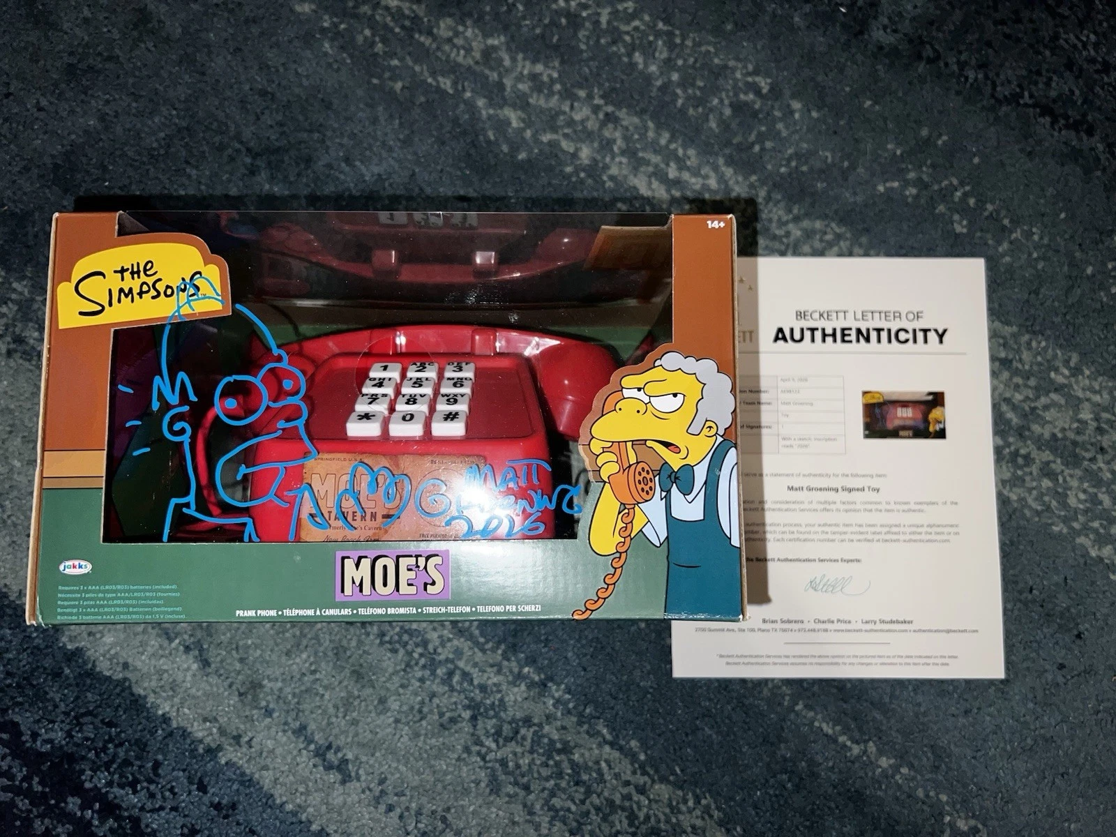 Matt Groening Signed Official Moe’s Tavern Phone Simpsons Homer Sketch Beckett