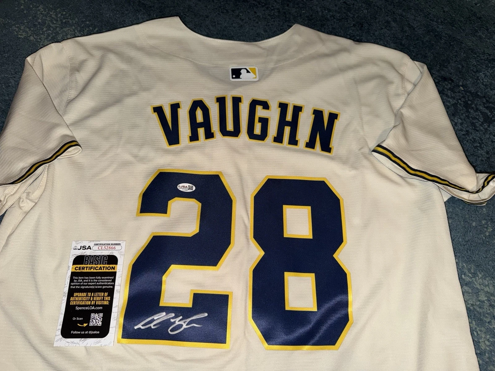 Andrew Vaughn Signed Milwaukee Brewers Jersey Superstar Slugger JSA Auth