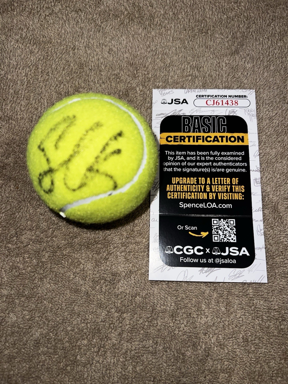 Sebastian Korda Signed Tennis Ball Tennis Superstar Legend JSA Auth