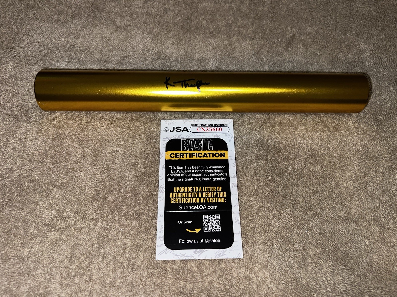 Kishane Thompson Signed Gold Baton Olympic Gold Jamaican Legend JSA Auth #2