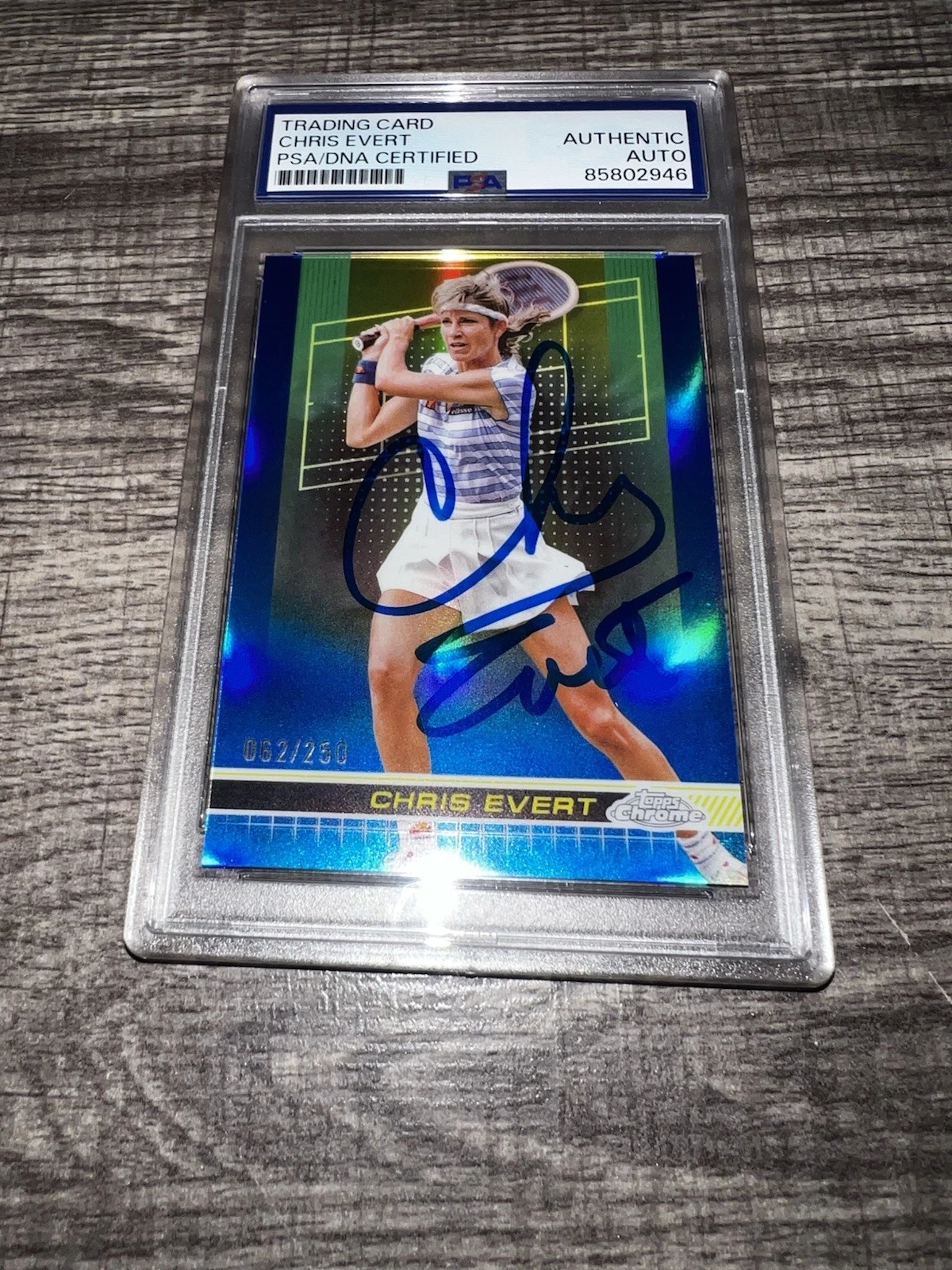 Chris Evert Signed 2024 Topps Chrome Card Blue #166 /250 Legend PSA/DNA