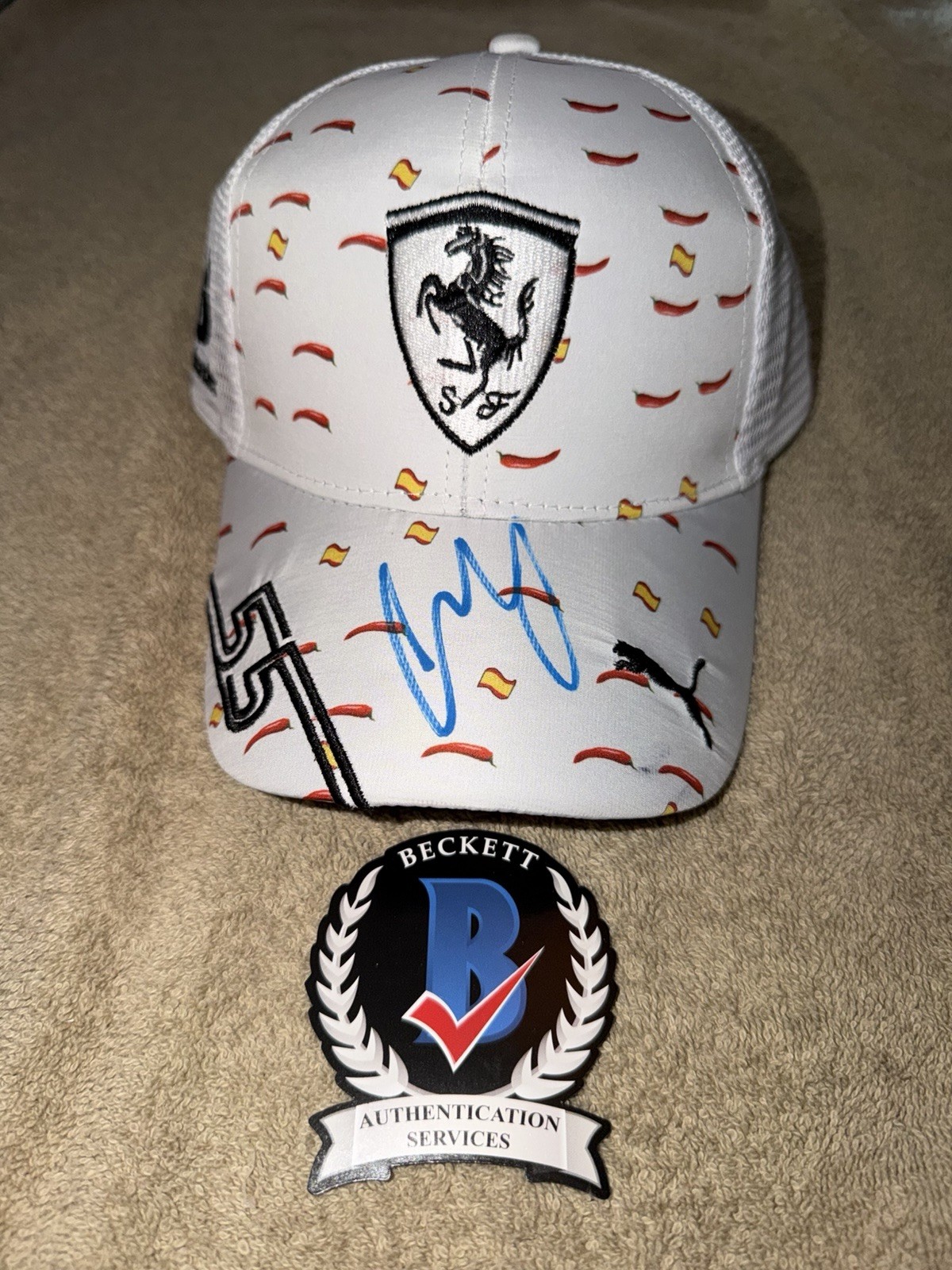 Carlos Sainz Signed Official Ferrari Racing Hat F1 Superstar #55 Chili Beckett