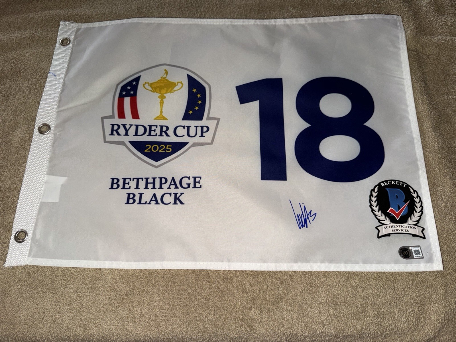 Ludvig Aberg Signed Official 2025 Ryder Cup Flag Champions Legend Beckett