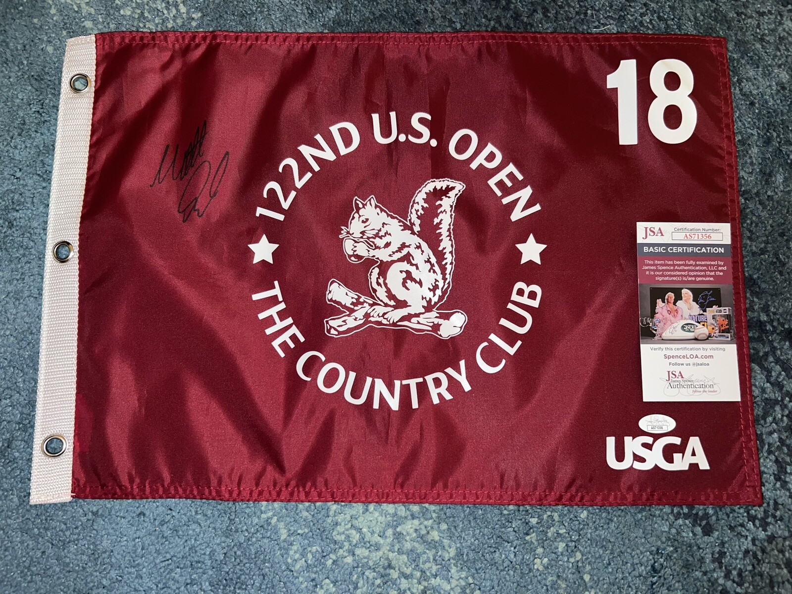 Matt Fitzpatrick Signed Official 2022 US Open Flag The Country Club JSA Auth #4