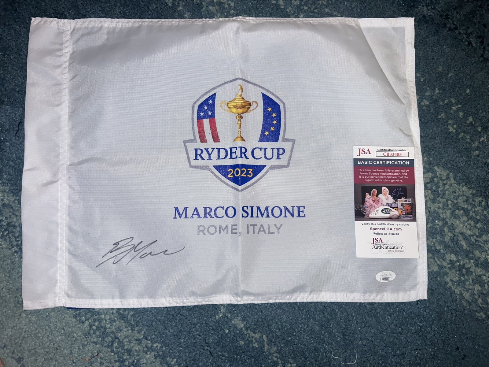 Robert MacIntyre Signed Official 2023 Ryder Cup Flag Marco Simone Champ JSA #2