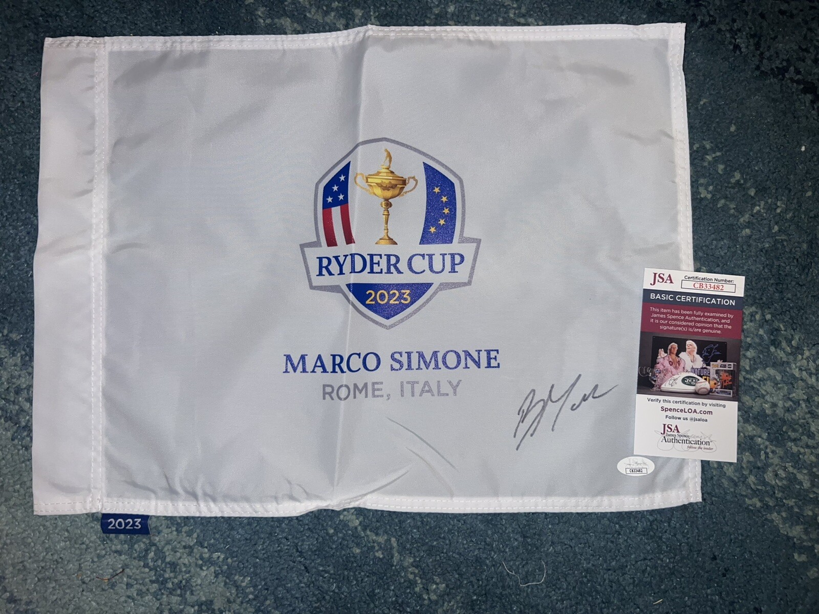 Robert MacIntyre Signed Official 2023 Ryder Cup Flag Marco Simone Champ JSA