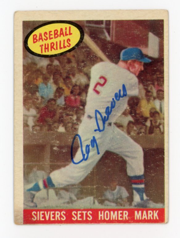 SIGNED BASEBALL CARD AUTO TOPPS ROY SIEVERS 1959 #465 WASHINGTON NATIONALS