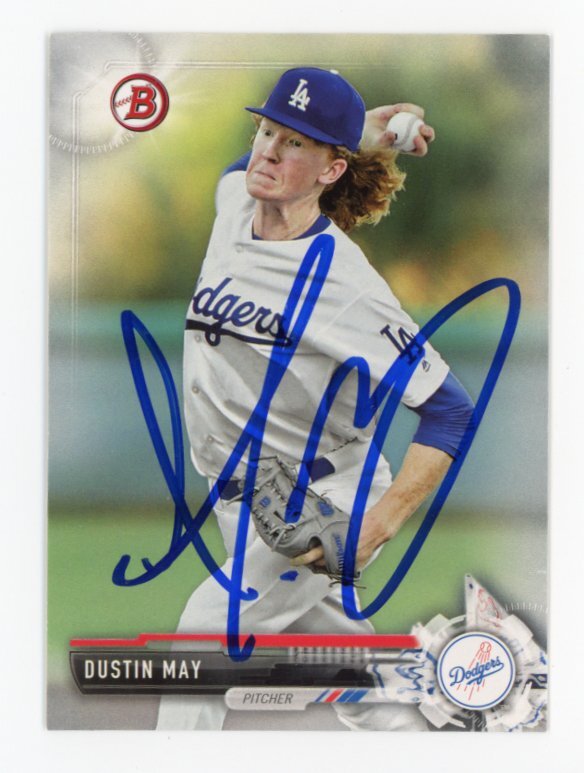 SIGNED BASEBALL CARD AUTO BOWMAN 2017 DUSTIN MAY LOS ANGELES DODGERS #BP21