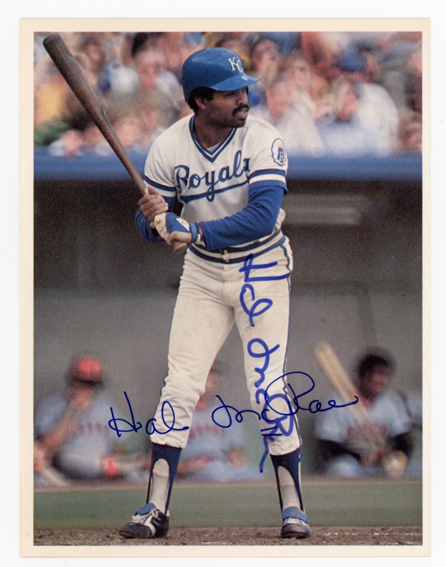 SIGNED KANSAS CITY ROYALS TEAM ISSUED BASEBALL POSTCARD AUTO HAL McRAE