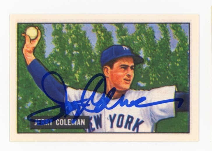 SIGNED BASEBALL CARD AUTO 1986 CCC 1951 BOWMAN REPRINT JERRY COLEMAN NY YANKEES
