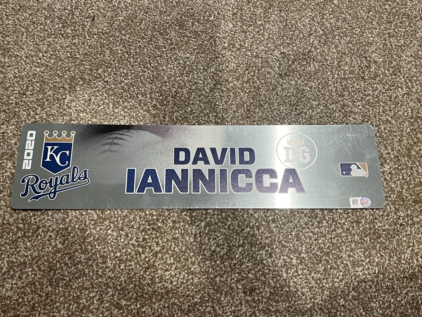 KANSAS CITY ROYALS GAME USED ? TEAM ISSUED BASEBALL NAMEPLATE DAVID IANNICCA