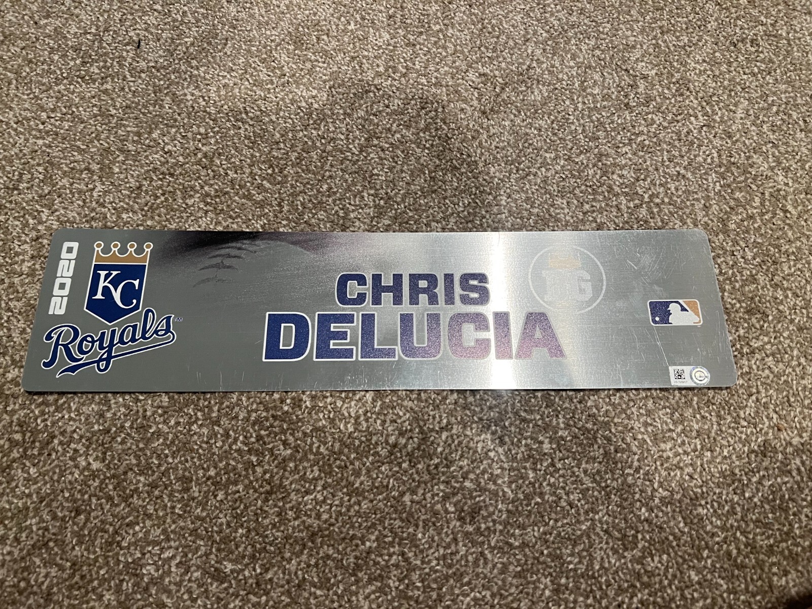 KANSAS CITY ROYALS GAME USED ? TEAM ISSUED BASEBALL NAMEPLATE CHRIS DELUCIA