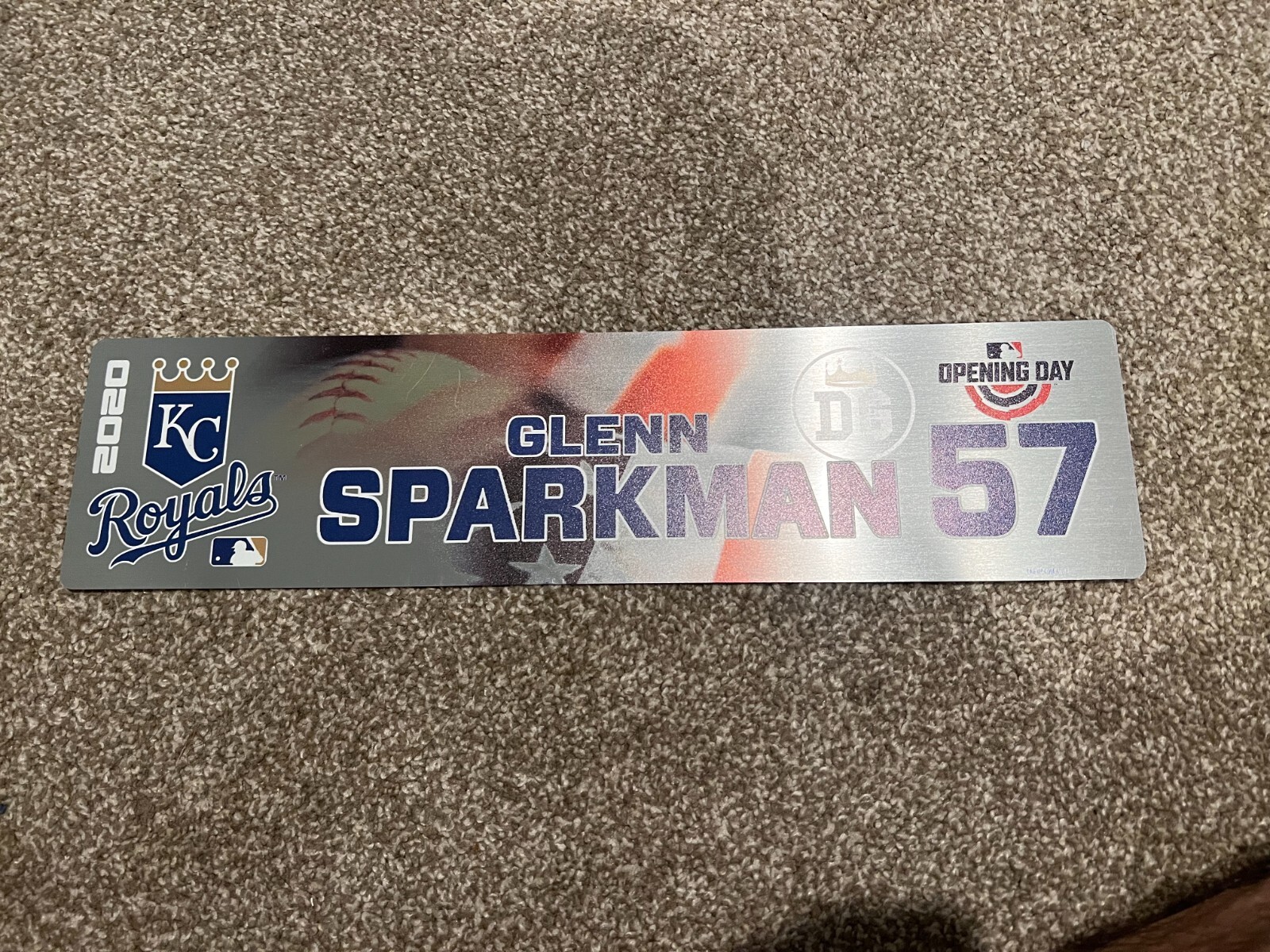KANSAS CITY ROYALS GAME USED ? TEAM ISSUED BASEBALL NAMEPLATE GLENN SPARKMAN OD
