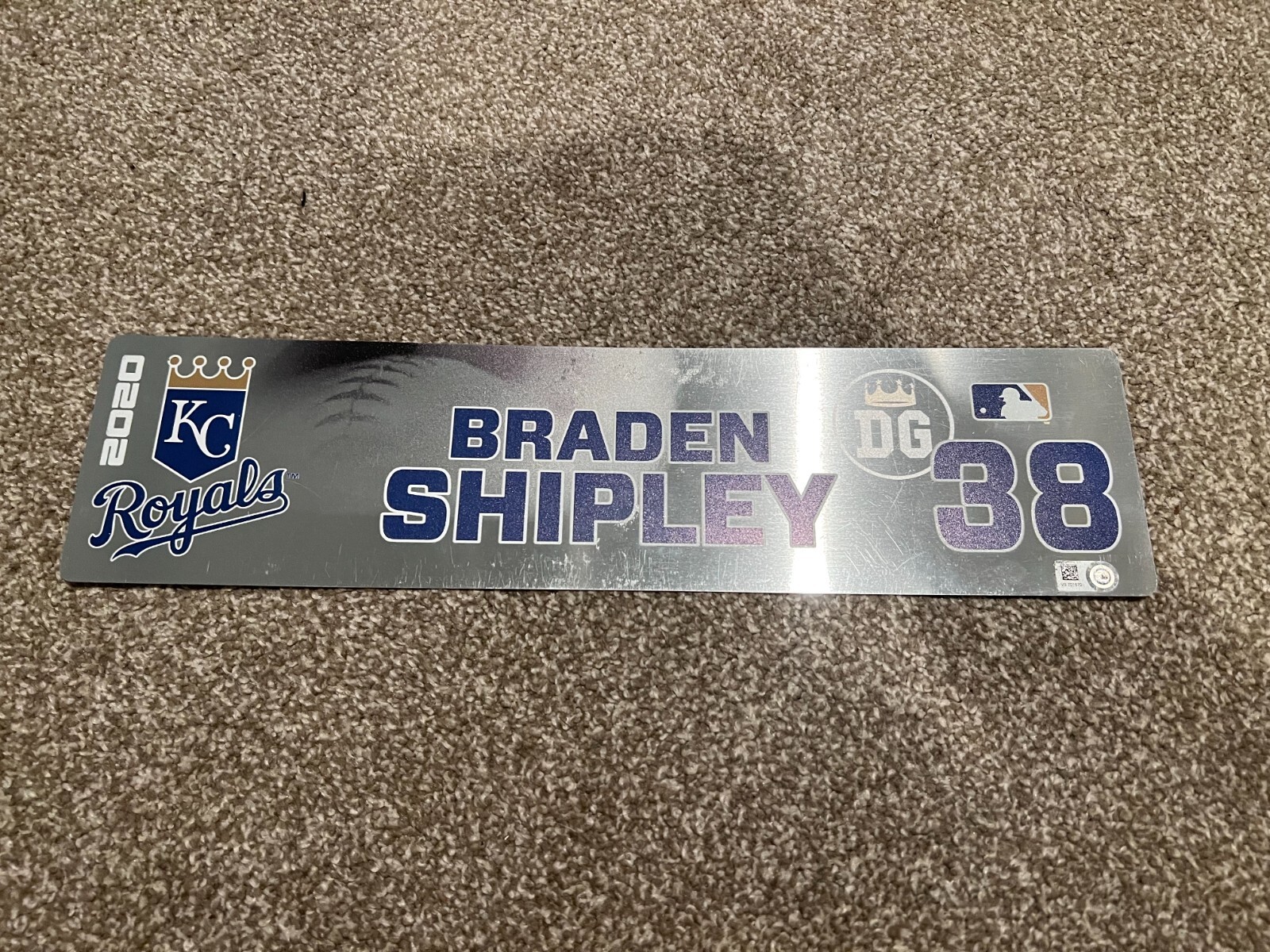 KANSAS CITY ROYALS GAME USED ? TEAM ISSUED BASEBALL NAMEPLATE BRADEN SHIPLEY