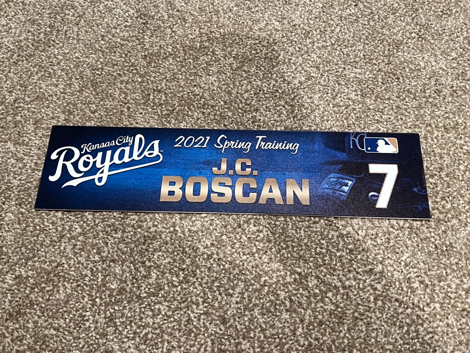 KANSAS CITY ROYALS GAME USED ? TEAM ISSUED BASEBALL NAMEPLATE ST JC BOSCAN 2021
