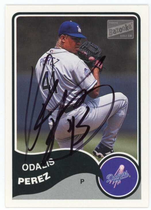 SIGNED BASEBALL CARD AUTO LOS ANGELES DODGERS ODALIS PEREZ 2003 TOPPS BAZOOKA