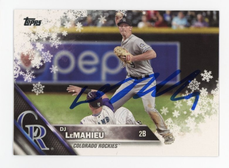 SIGNED BASEBALL CARD AUTO TOPPS HOLIDAY 2016 DJ LEMAHIEU COLORADO ROCKIES #152