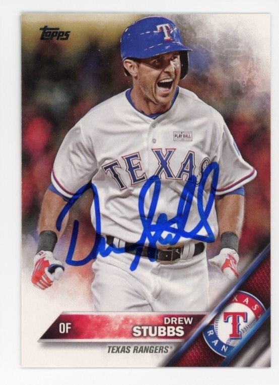 SIGNED BASEBALL CARD AUTO TOPPS 2016 DREW STUBBS #US143 TEXAS RANGERS