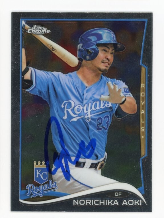 SIGNED BASEBALL CARD AUTO TOPPS CHROME 2014 NORICHIKA AOKI KANSAS CITY ROYALS 11