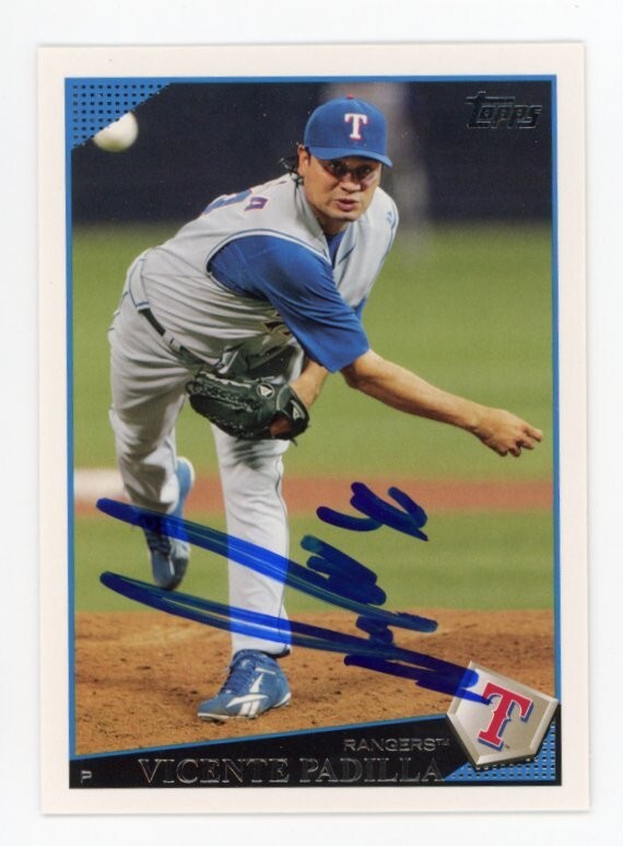 SIGNED BASEBALL CARD AUTO TEXAS RANGERS TOPPS 2009 VICENTE PADILLA #323