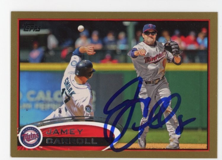 SIGNED BASEBALL CARD AUTO MINNESOTA TWINS TOPPS 2012 JAMEY CARROLL #US67 /2012