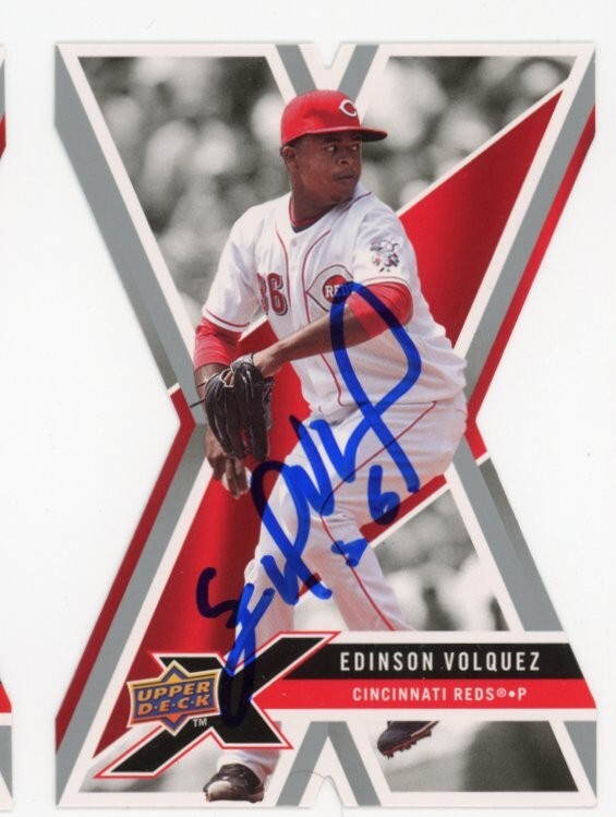SIGNED BASEBALL CARD AUTO 2008 UPPER DECK X DIECUT EDINSON VOLQUEZ REDS #31