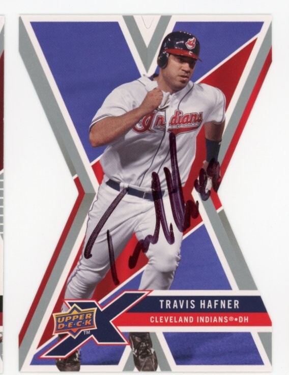 SIGNED BASEBALL CARD AUTO 2008 UPPER DECK X DIECUT TRAVIS HAFNER INDIANS #33