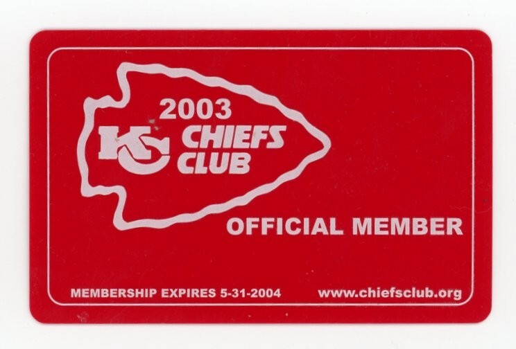 FOOTBALL TICKET ARROWHEAD KANSAS CITY CHIEFS 2003 CHIEFS CLUB MEMBER CARD