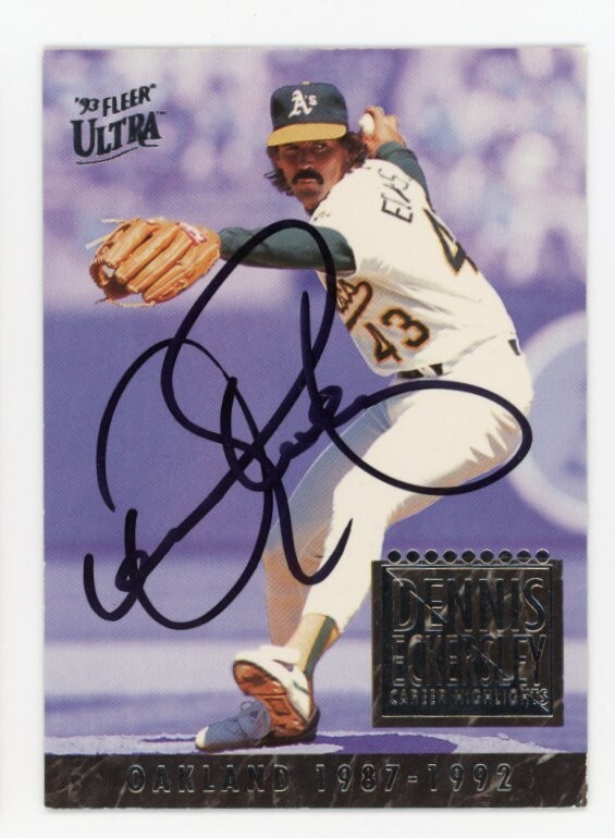 SIGNED BASEBALL CARD AUTO FLEER ULTRA 1993 DENNIS ECKERSLEY OAKLAND A's HOF #10
