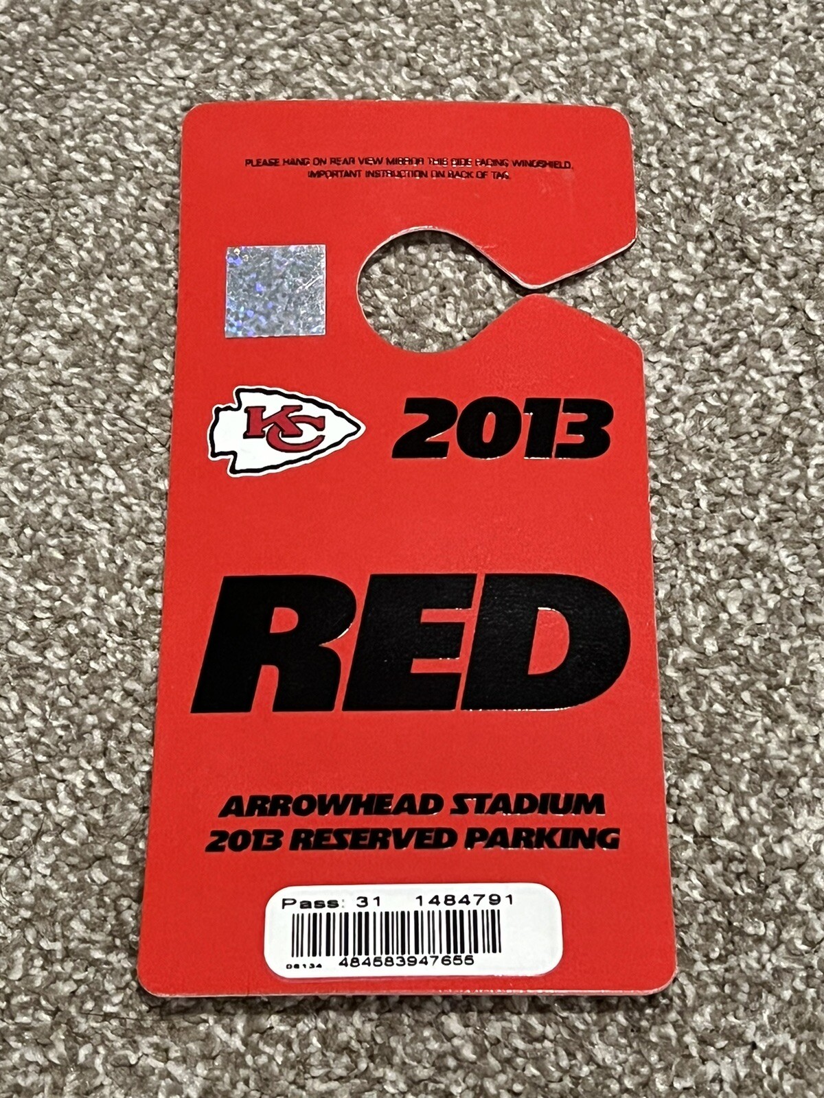 FOOTBALL PARKING PASS TICKET KANSAS CITY CHIEFS 2013 TRAVIS KELCE ROOKIE YEAR