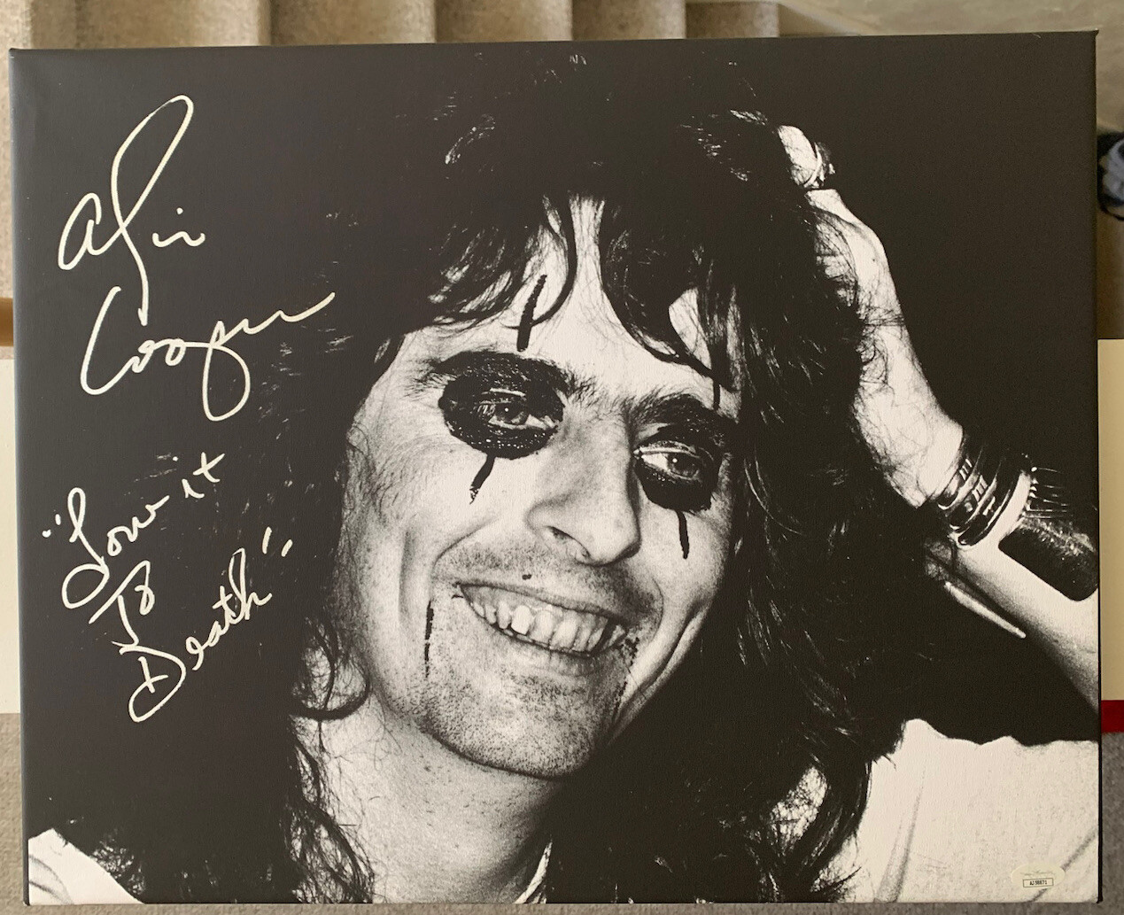 ALICE COOPER SIGNED CANVAS 16x20 PHOTO LOVE IT TO DEATH AUTOGRAPHED JSA COA