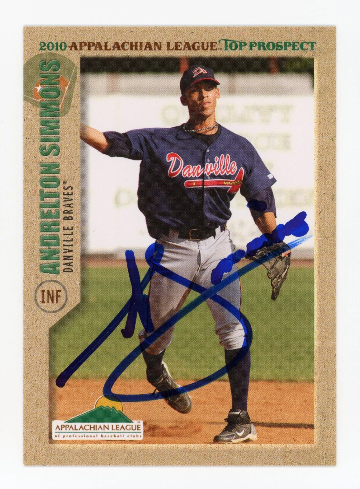 SIGNED BASEBALL CARD AUTO ANDRELTON SIMMONS 2010 APPALACHIAN LEAGUE RC MILB