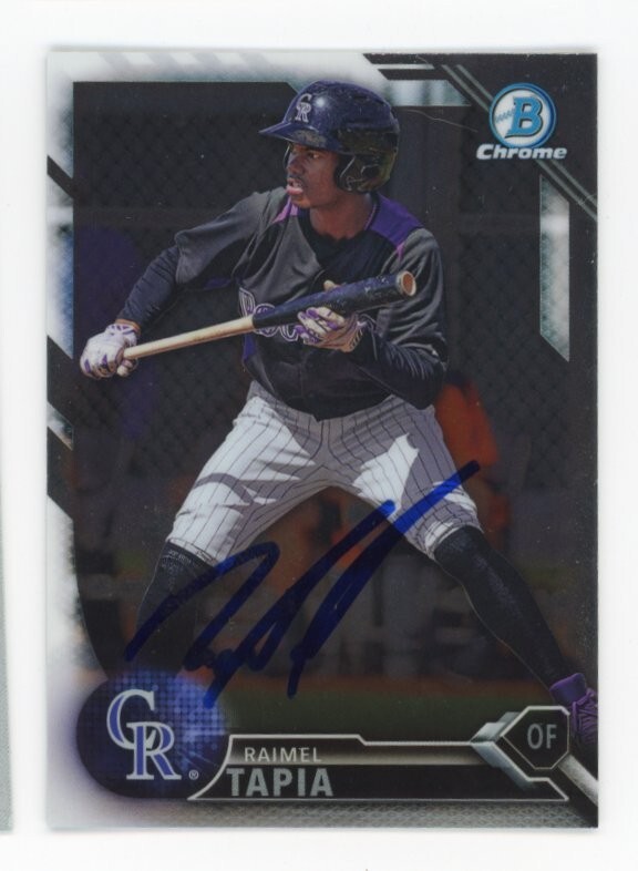 SIGNED BASEBALL CARD AUTO BOWMAN CHROME 2016 RAIMEL TAPIA COLORADO ROCKIES #90