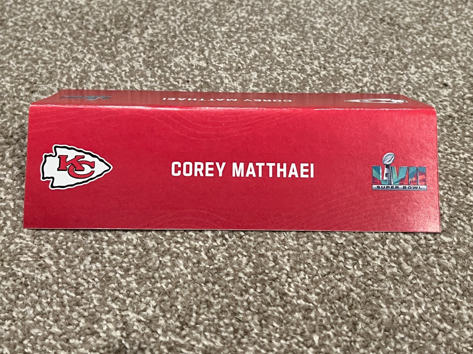 KANSAS CITY CHIEFS TEAM ISSUED SUPER BOWL LVII PAPER NAMEPLATE COREY MATTHAEI